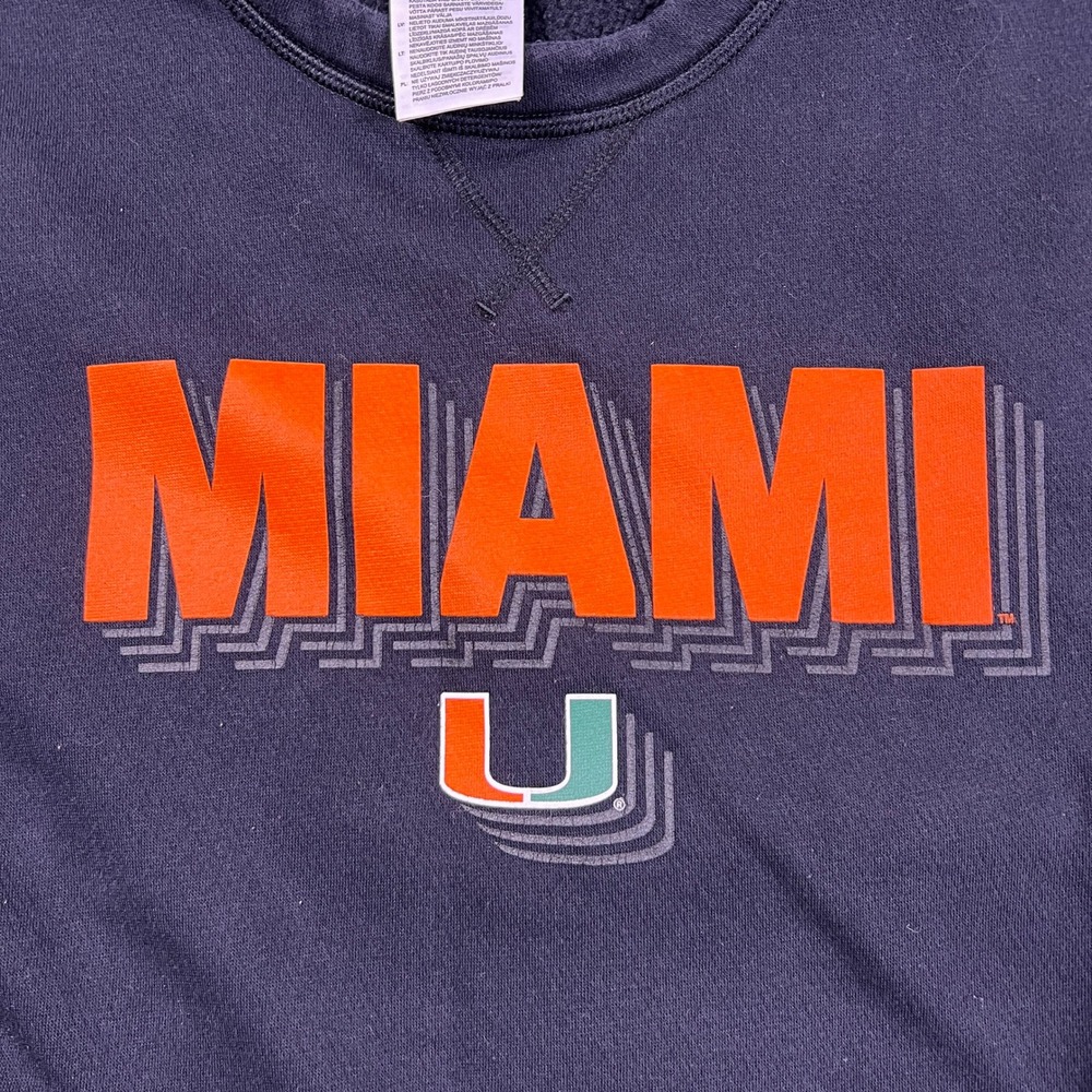 Adidas Miami Hurricanes NCAA Fleece Crewneck Sweatshirt Mens L Black Cotton - Picture 3 of 11